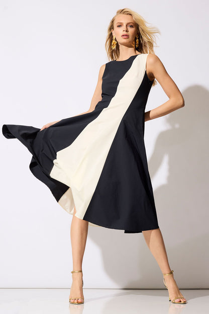 Color Block Tech Cotton Taffeta Asymmetric Dress Black/White Natori