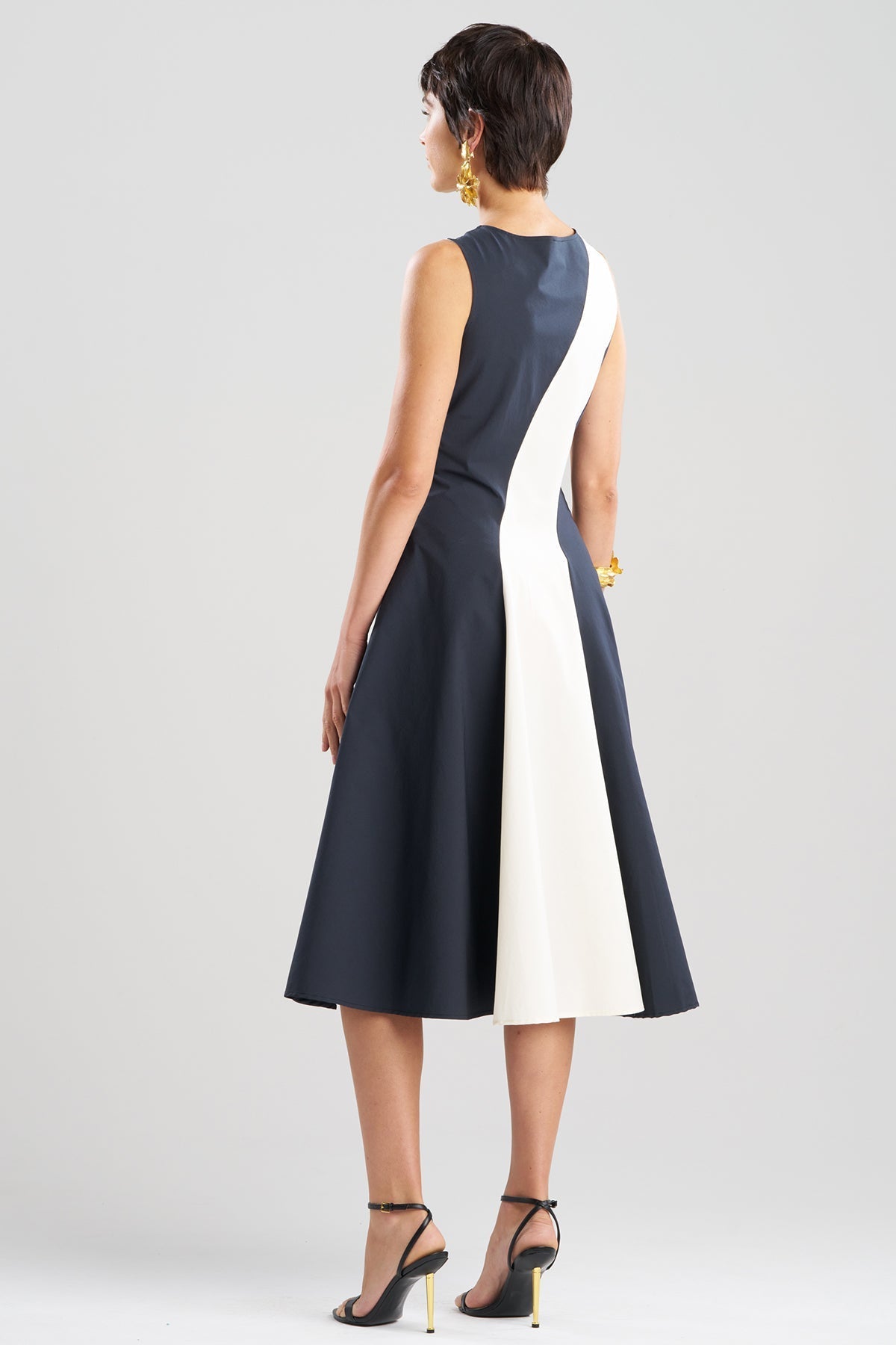 Color Block Tech Cotton Taffeta Asymmetric Dress Black/White Natori