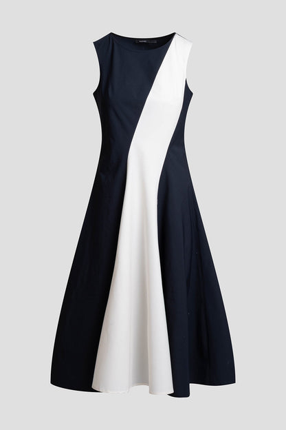 Color Block Tech Cotton Taffeta Asymmetric Dress Black/White Natori