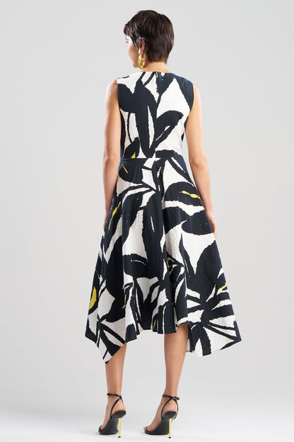 Leaf Matelassé Cotton Origami Maxi Dress Ivory/Black Natori
