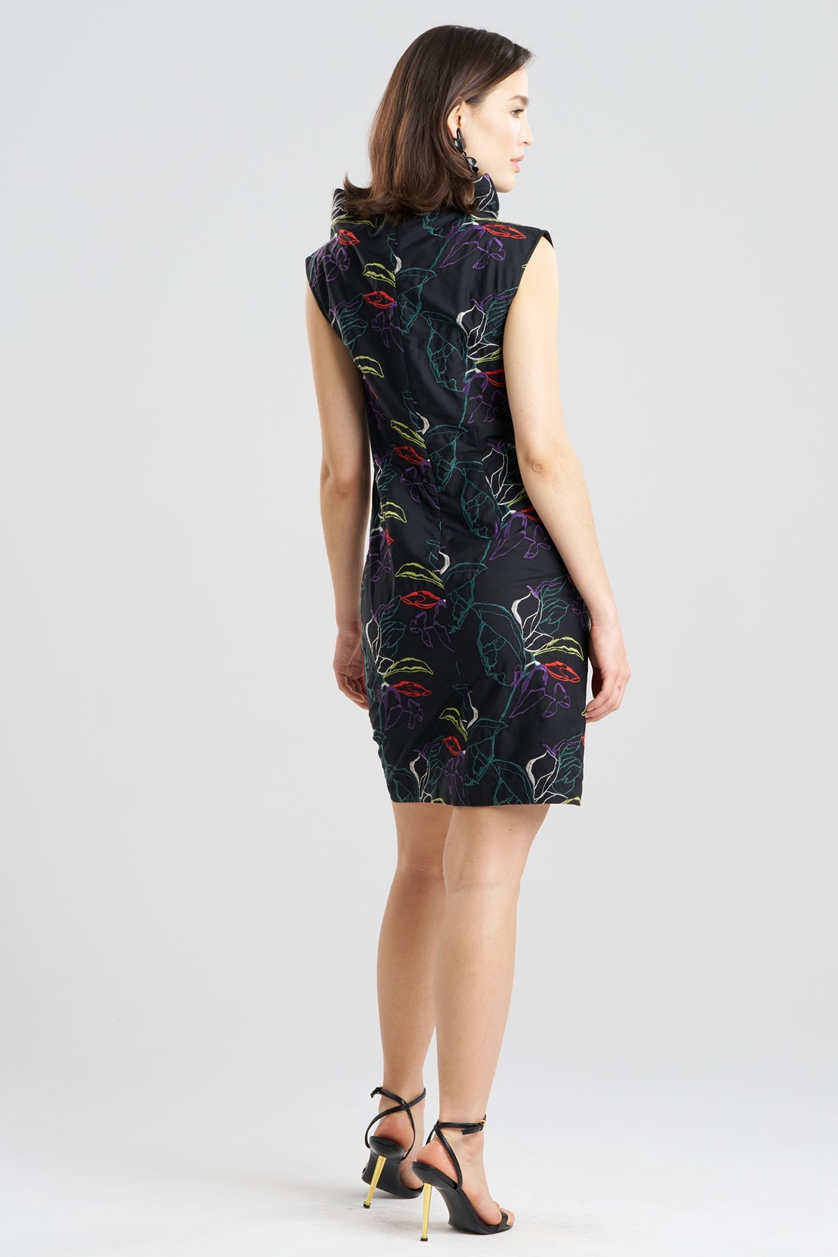 Yoru Embroidered Cotton Poplin Asymmetric Funnel Neck Dress Black Deep Orchid Natori