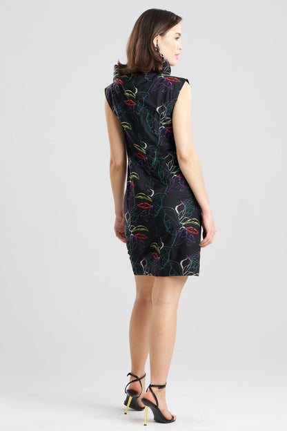 Yoru Embroidered Cotton Poplin Asymmetric Funnel Neck Dress Black Deep Orchid Natori