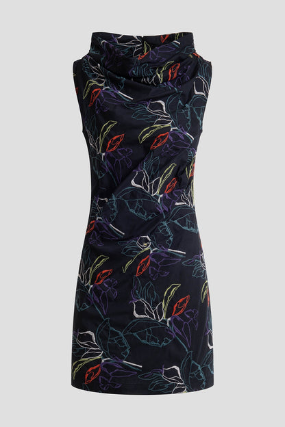 Yoru Embroidered Cotton Poplin Asymmetric Funnel Neck Dress Black Deep Orchid Natori