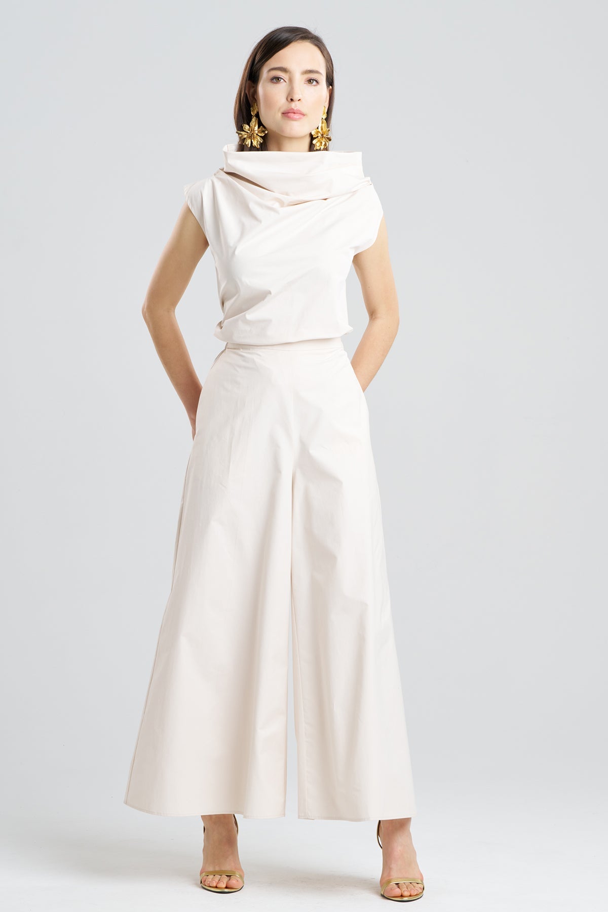 Tech Cotton Taffeta Palazzo Pants Ivory Natori
