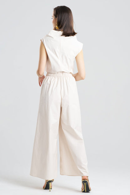 Tech Cotton Taffeta Palazzo Pants Ivory Natori