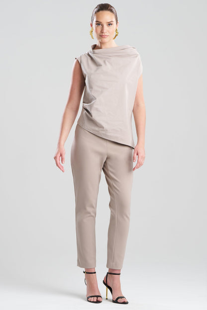 Tech Cotton Taffeta Asymmetric Funnel Neck Top Taupe Natori