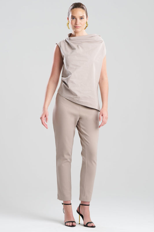 Tech Cotton Taffeta Asymmetric Funnel Neck Top Taupe Natori