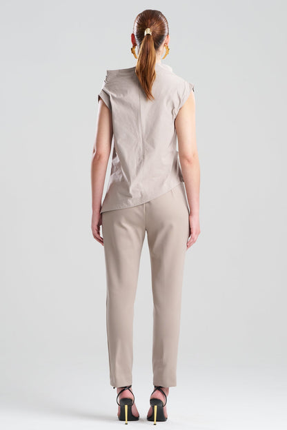 Tech Cotton Taffeta Asymmetric Funnel Neck Top Taupe Natori