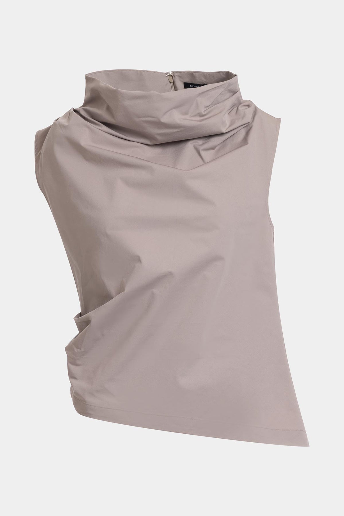 Tech Cotton Taffeta Asymmetric Funnel Neck Top Taupe Natori