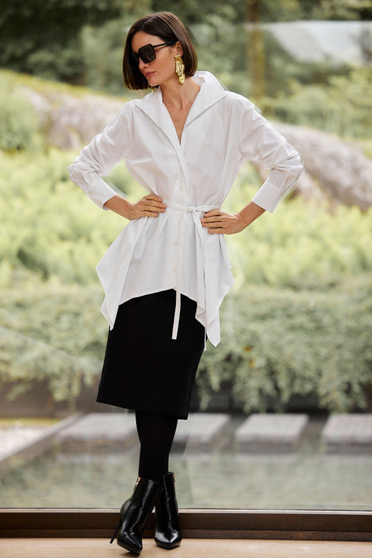 Cotton Poplin Handkerchief Hem Shirt White Natori