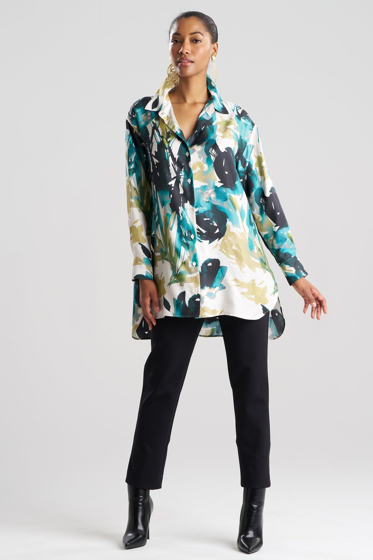 Mira Silk Twill Oversized Shirt Midnight Teal Natori