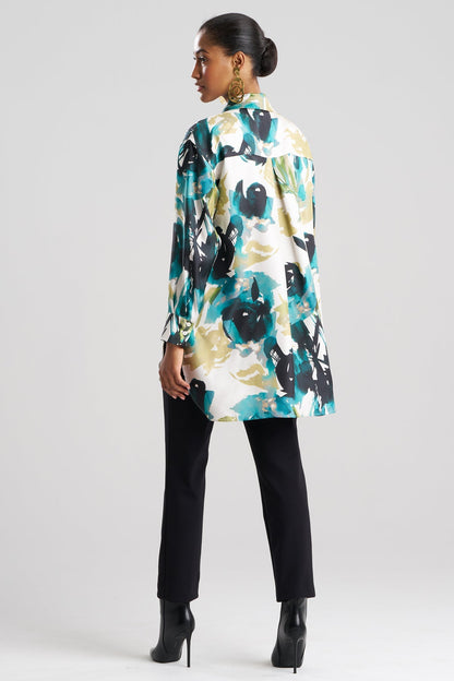 Mira Silk Twill Oversized Shirt Midnight Teal Natori