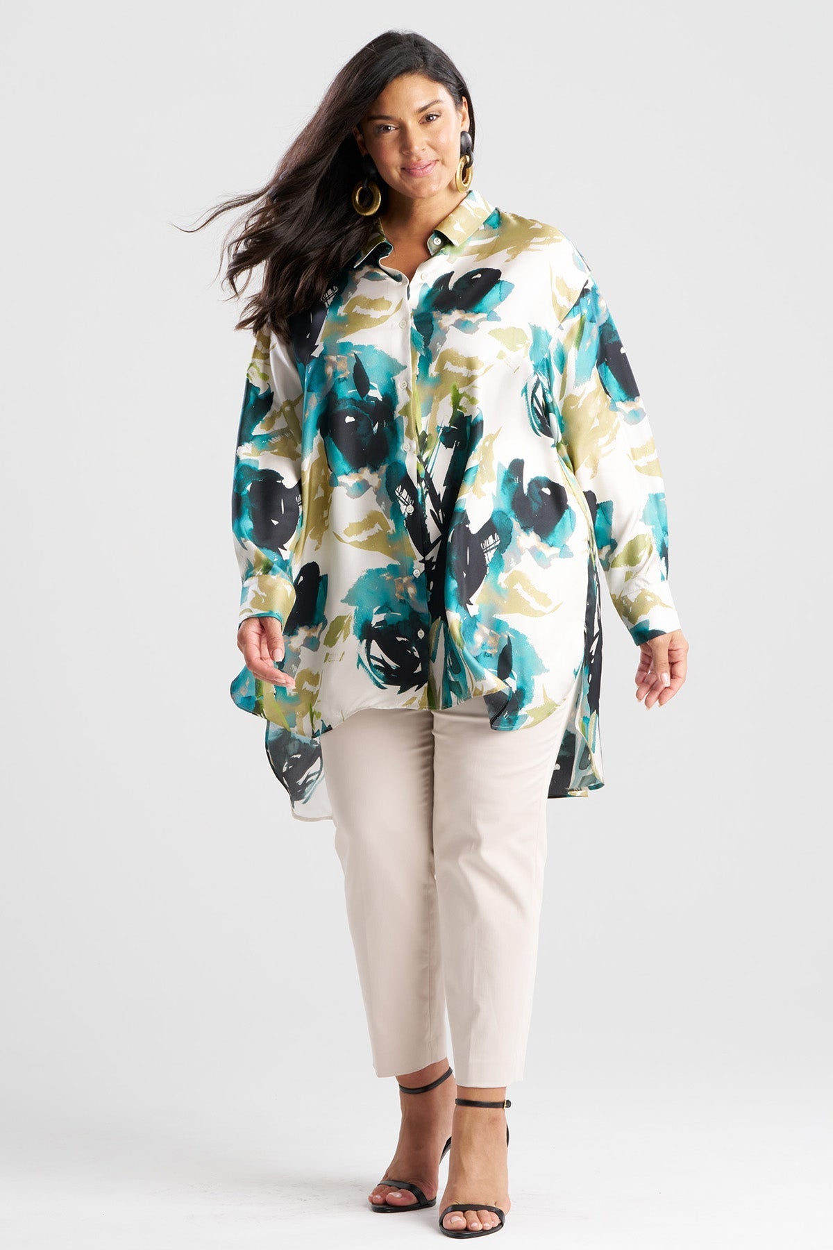 Mira Silk Twill Oversized Shirt Midnight Teal Natori