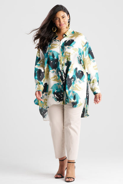 Mira Silk Twill Oversized Shirt Midnight Teal Natori
