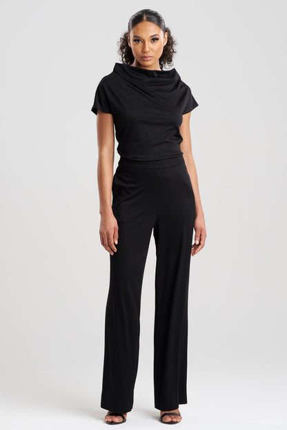 Crepe Knit Wide Pull On Pants Black Natori
