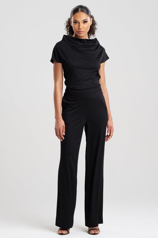 Crepe Knit Wide Pull On Pants Black Natori
