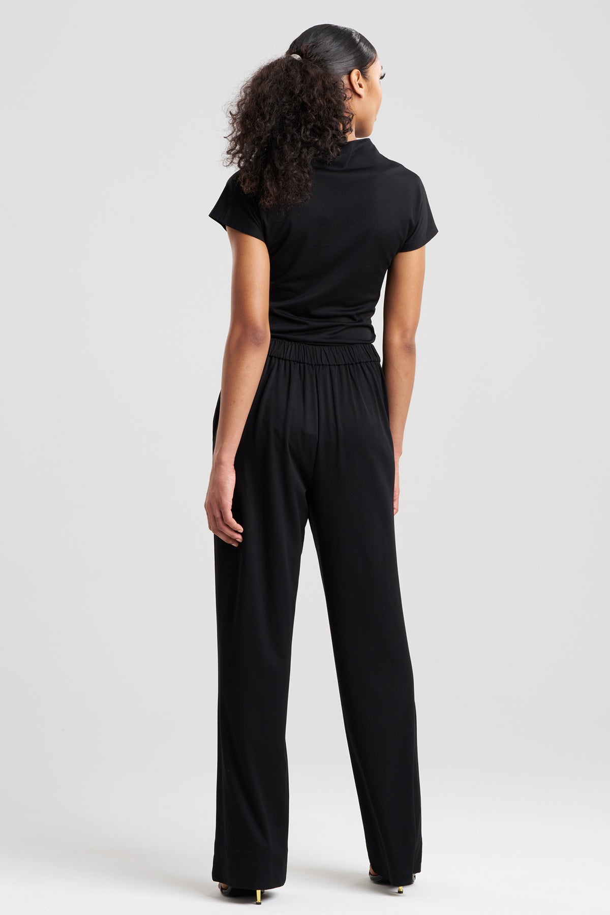 Crepe Knit Wide Pull On Pants Black Natori