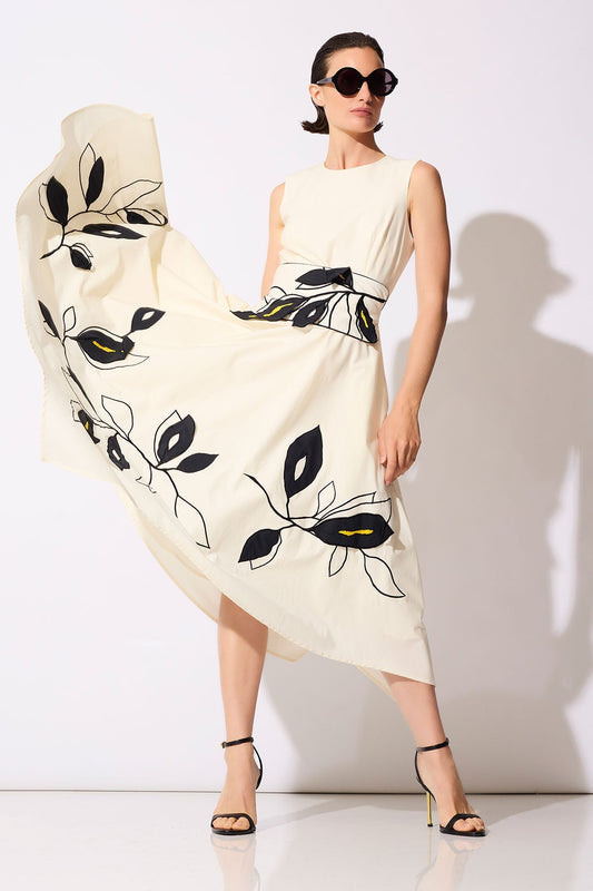 Tech Cotton Taffeta Embroidered Origami Maxi Dress Warm White Natori