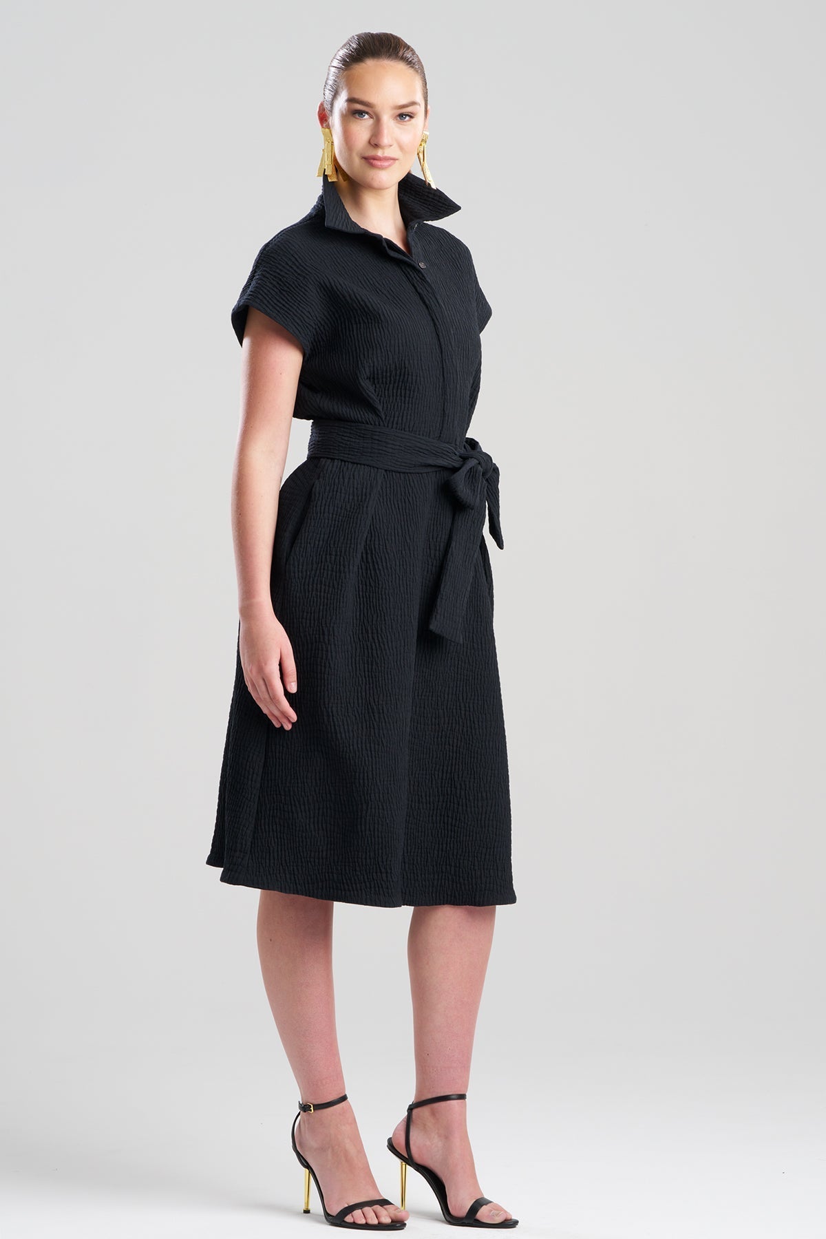 Textured Cotton Jacquard Shirtdress Black Natori