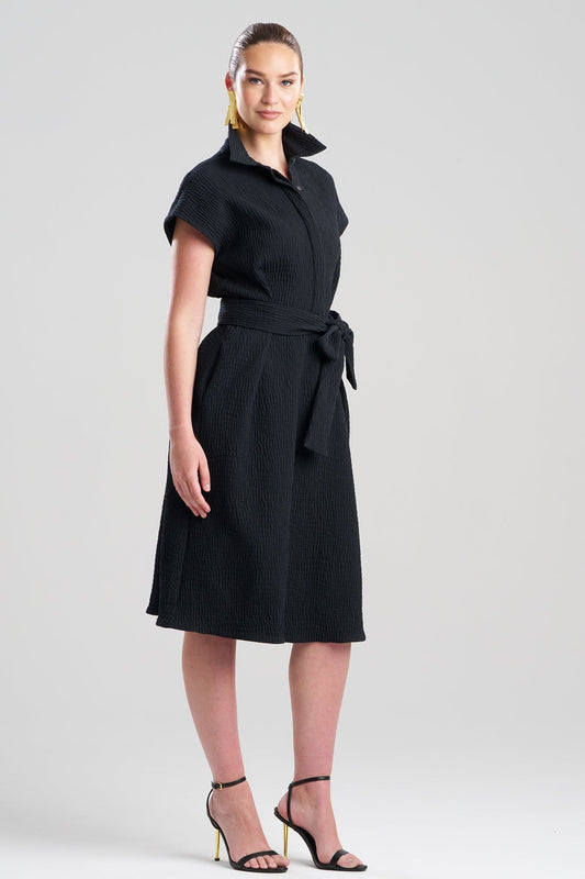 Textured Cotton Jacquard Shirtdress Black Natori