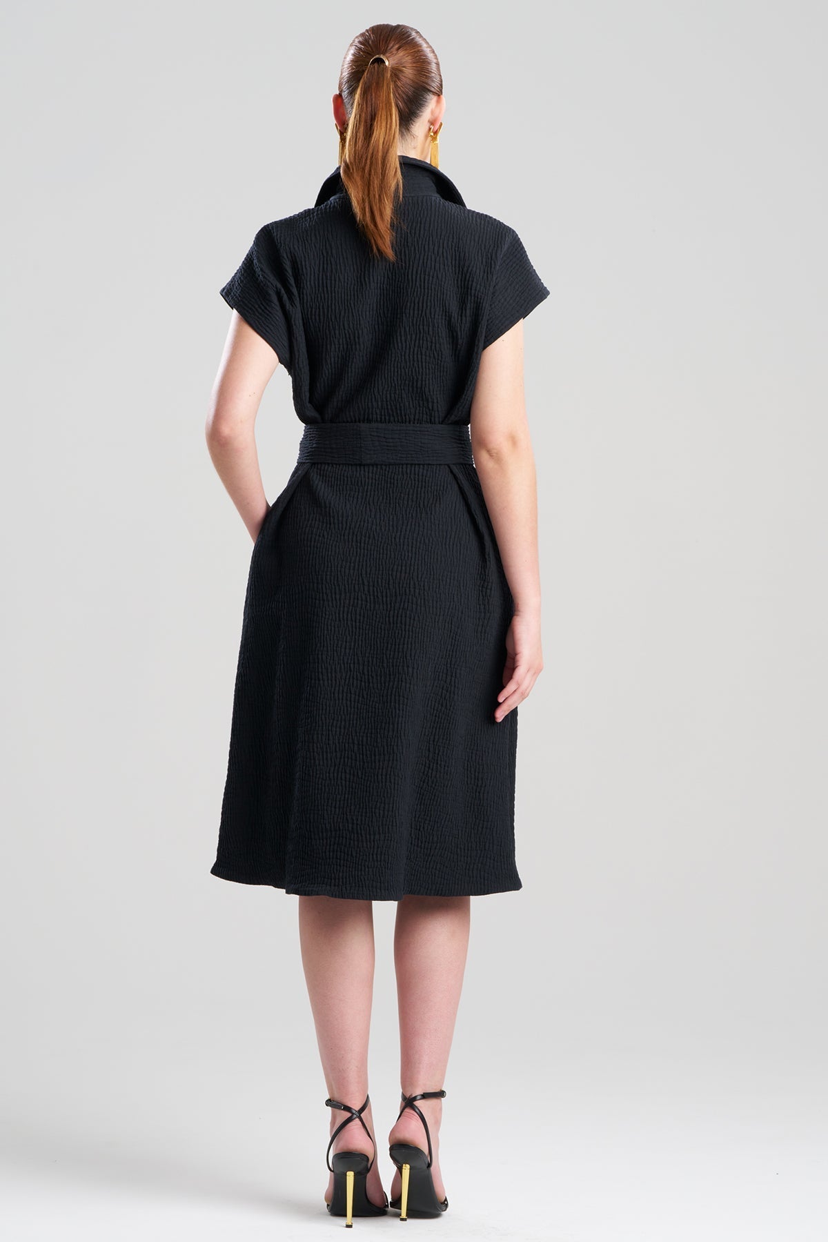 Textured Cotton Jacquard Shirtdress Black Natori