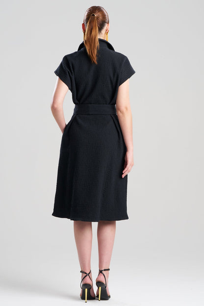 Textured Cotton Jacquard Shirtdress Black Natori