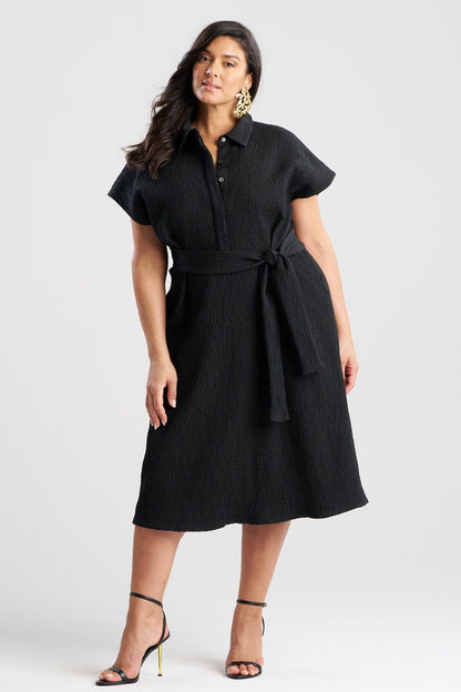 Textured Cotton Jacquard Shirtdress Black Natori