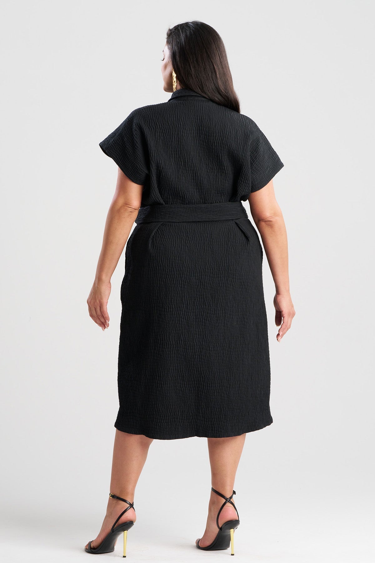 Textured Cotton Jacquard Shirtdress Black Natori