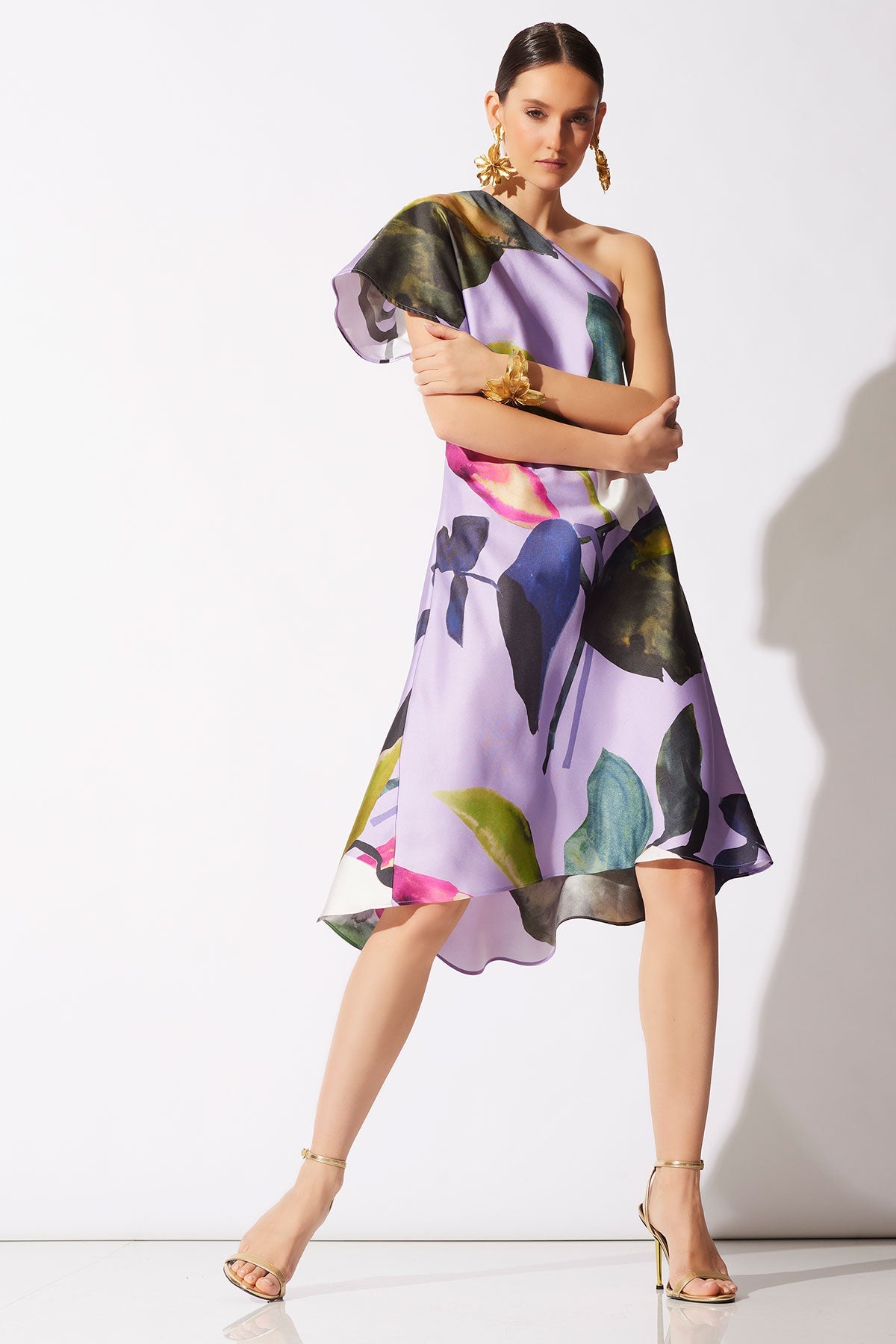 Yoru Silk Twill One Shoulder Dress Deep Orchid Natori