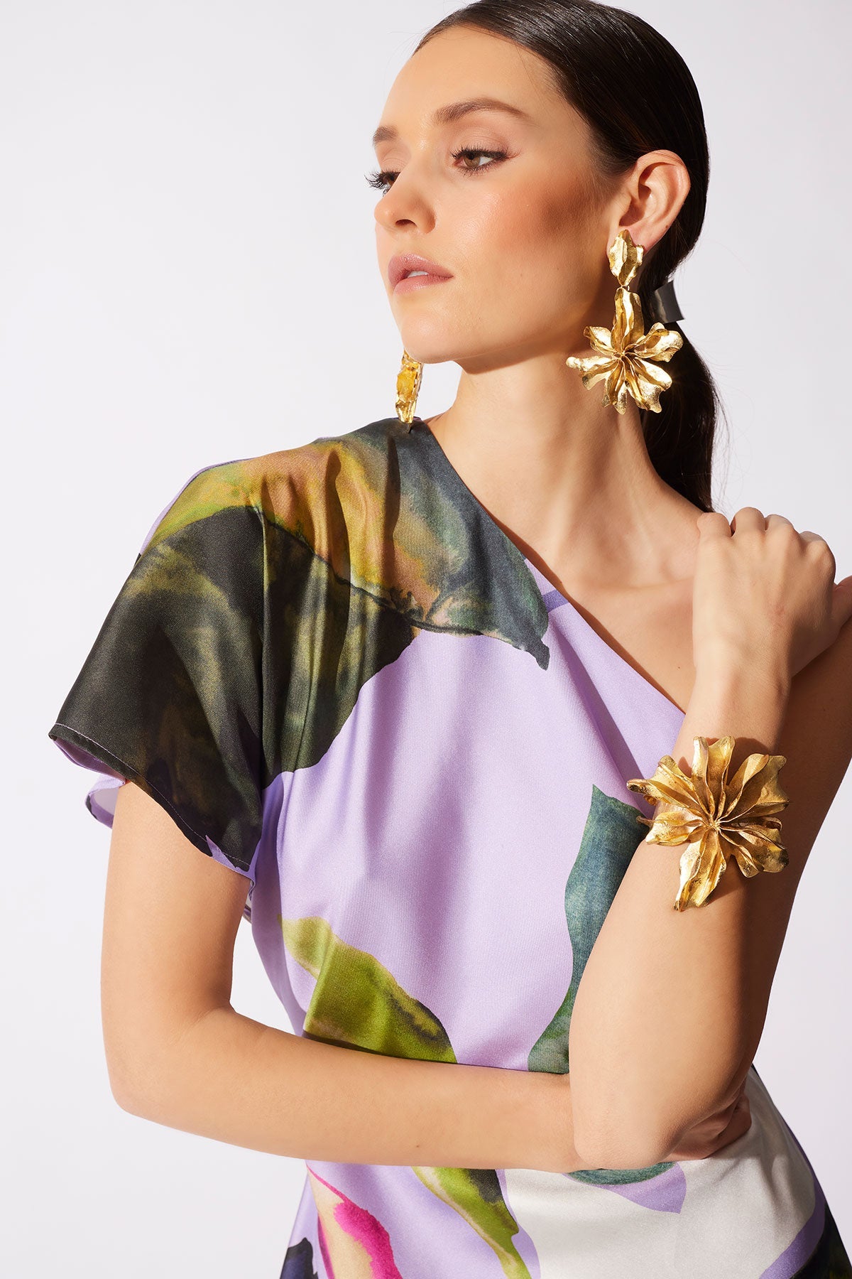 Yoru Silk Twill One Shoulder Dress Deep Orchid Natori