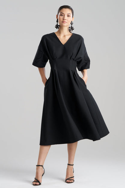 Canvas Cotton Embroidered Dress Black Natori