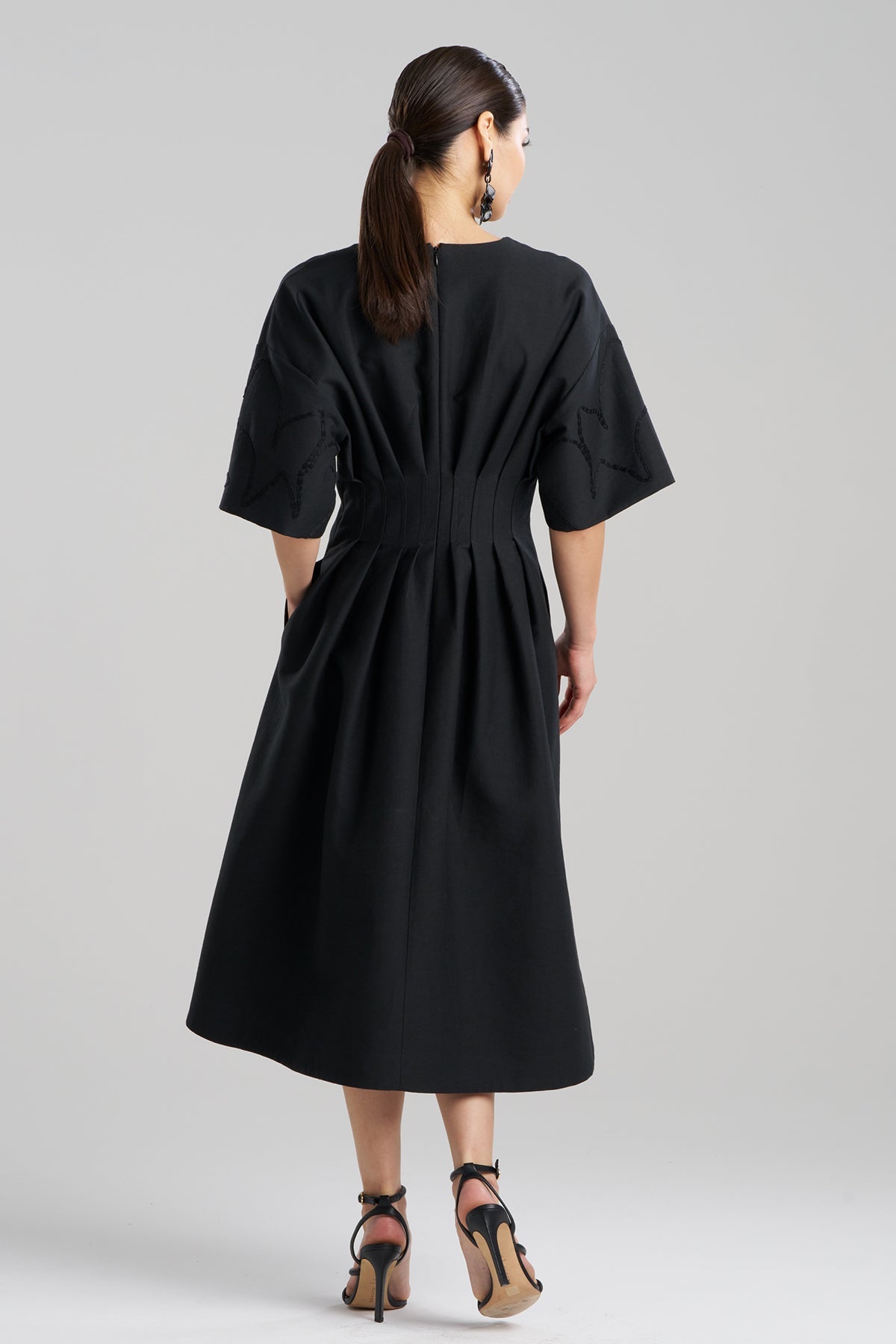 Canvas Cotton Embroidered Dress Black Natori