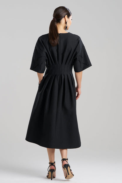Canvas Cotton Embroidered Dress Black Natori