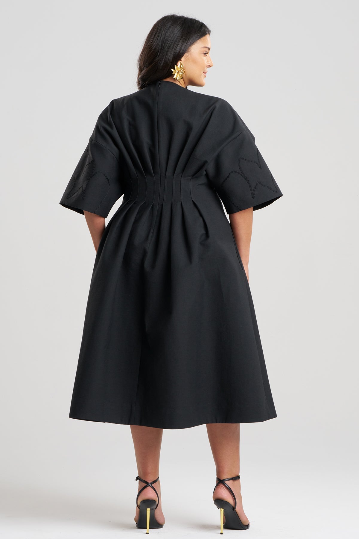 Canvas Cotton Embroidered Dress Black Natori
