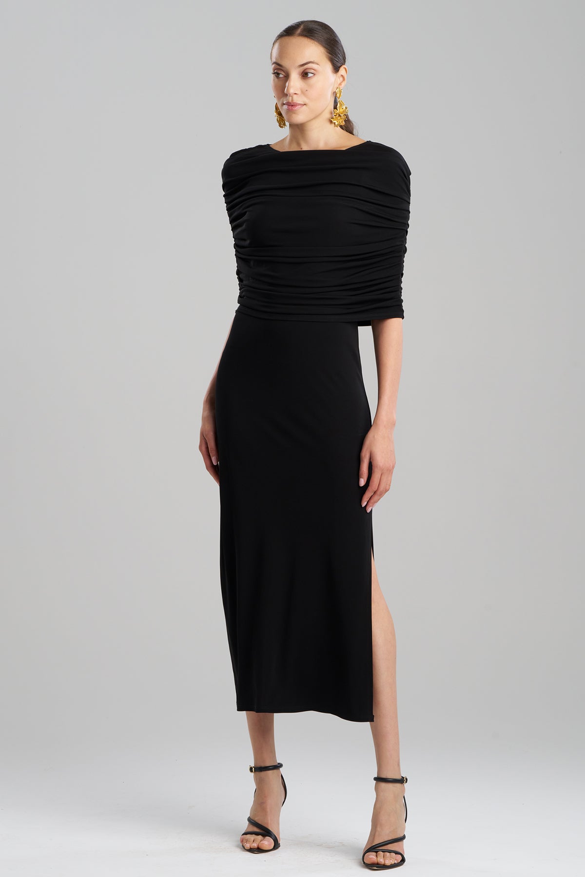 Matte Jersey Rouched Shoulder Dress Black Natori