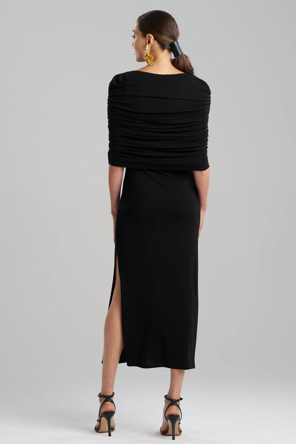 Matte Jersey Rouched Shoulder Dress Black Natori