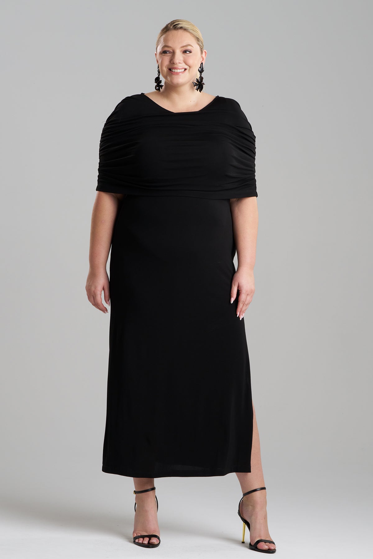 Matte Jersey Rouched Shoulder Dress Black Natori
