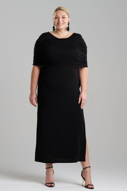 Matte Jersey Rouched Shoulder Dress Black Natori