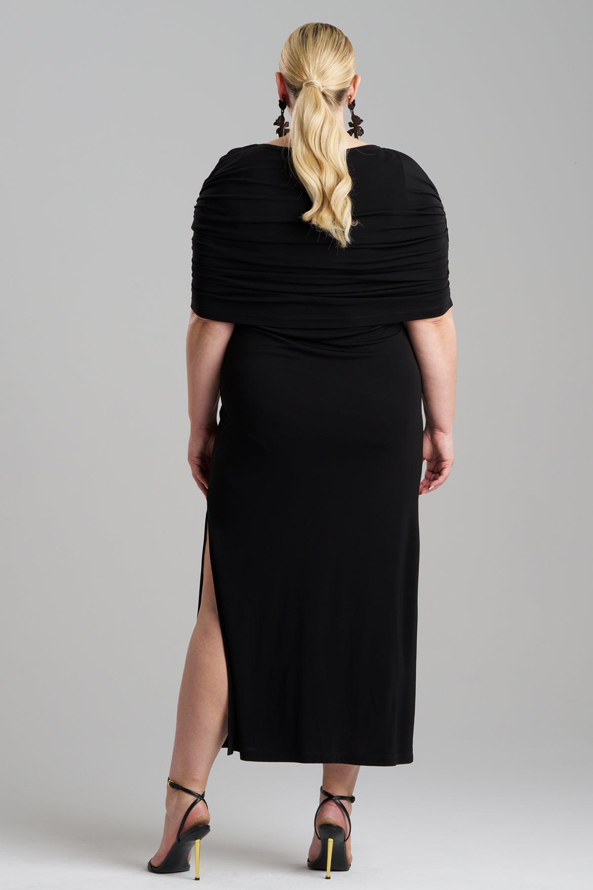 Matte Jersey Rouched Shoulder Dress Black Natori