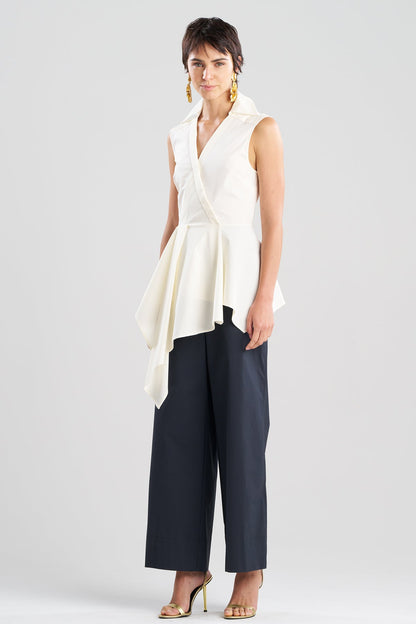 Tech Cotton Taffeta Cascade Peplum Shirt Warm White Natori