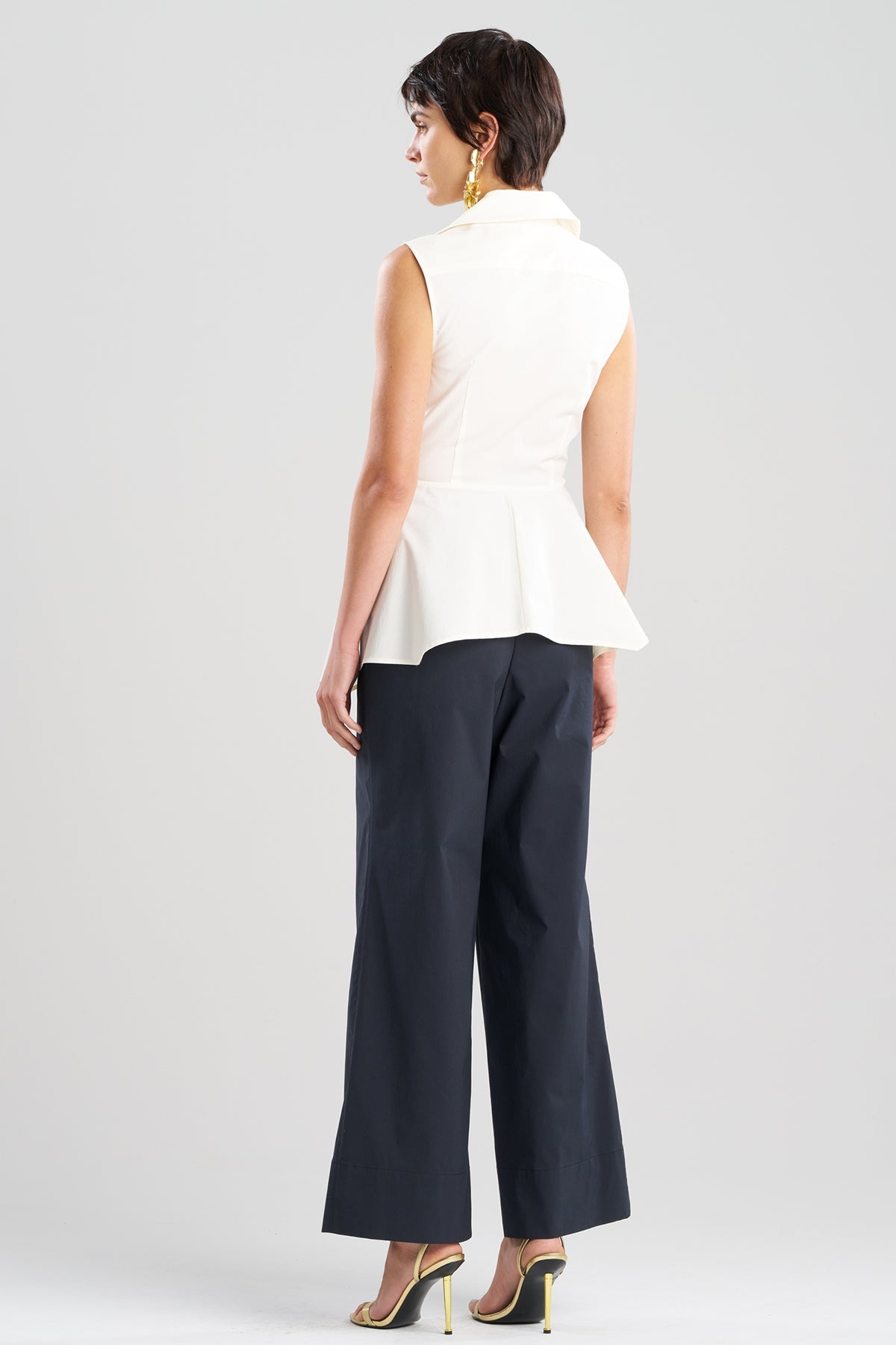 Tech Cotton Taffeta Cascade Peplum Shirt Warm White Natori