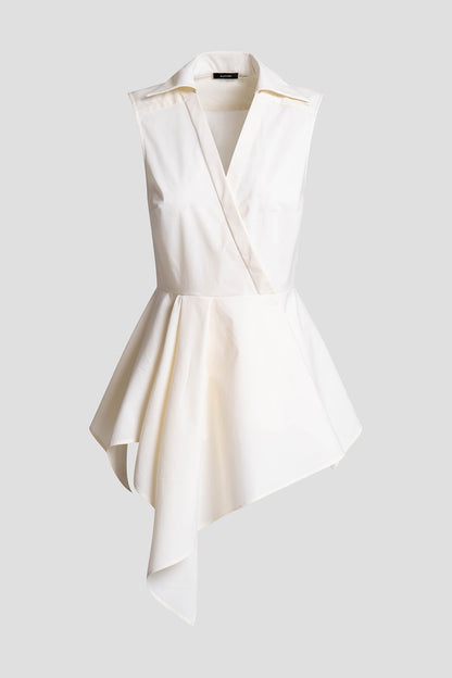Tech Cotton Taffeta Cascade Peplum Shirt Warm White Natori