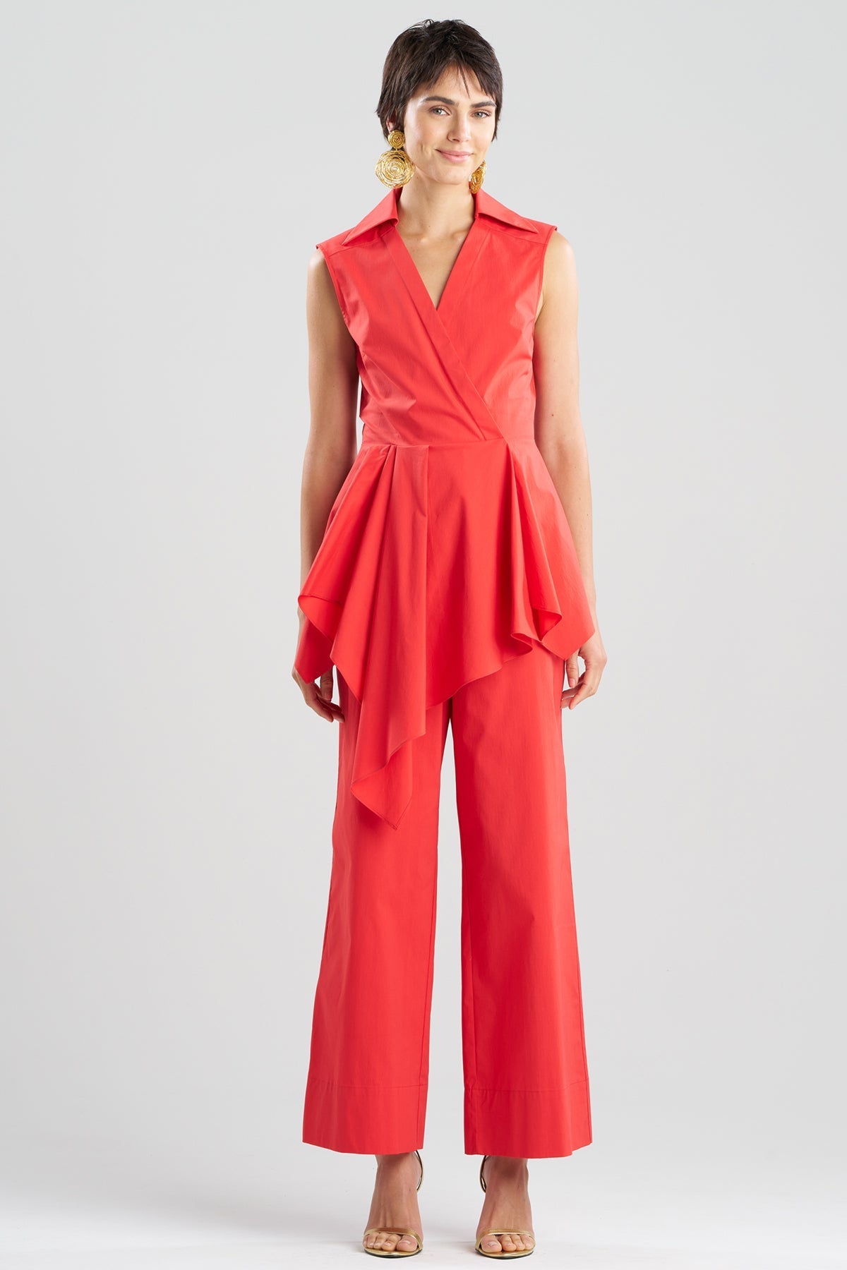Tech Cotton Taffeta Cascade Peplum Shirt Mars Red Natori