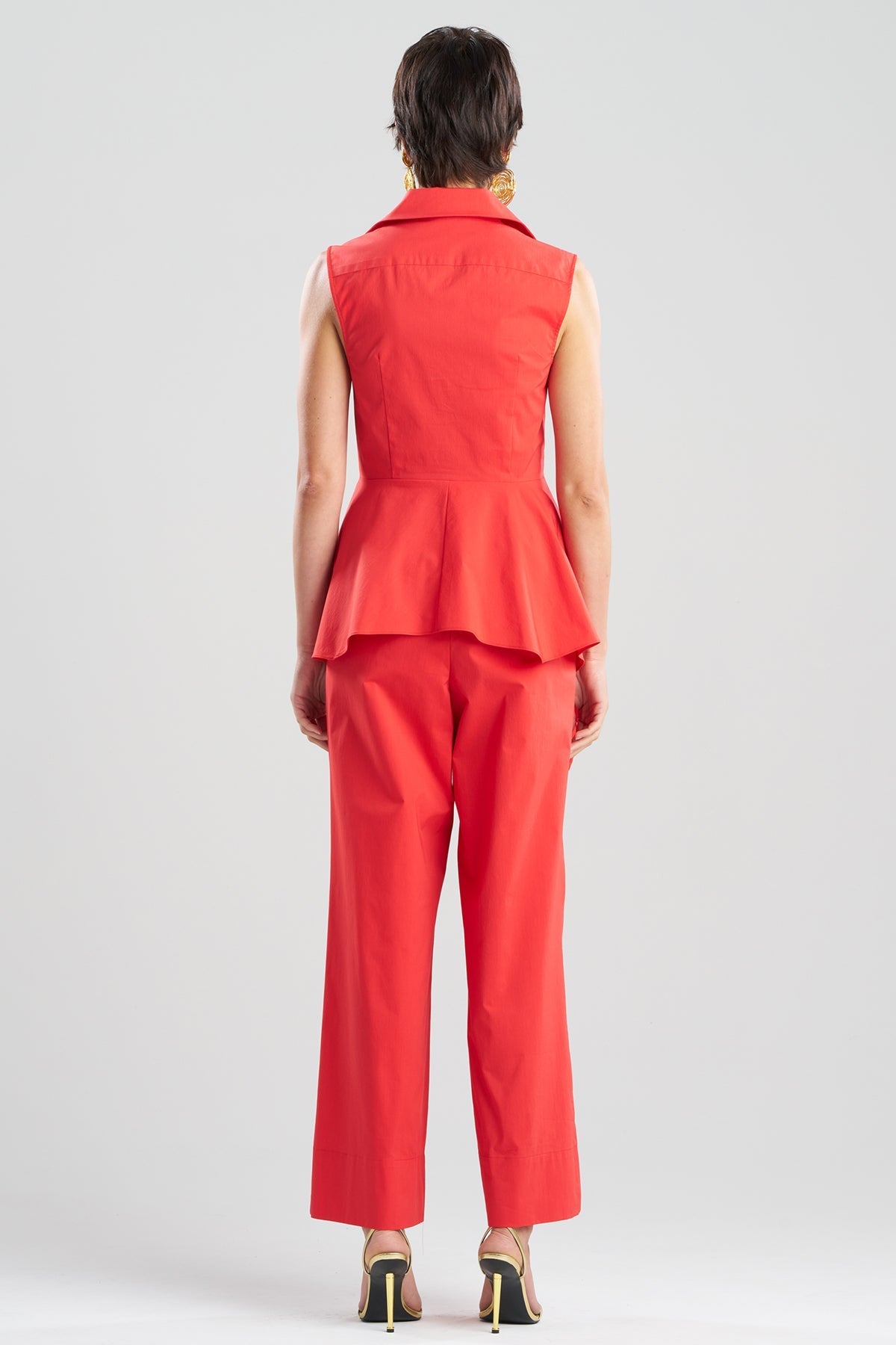 Tech Cotton Taffeta Cascade Peplum Shirt Mars Red Natori