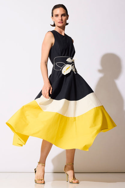 Color Block Tech Cotton Taffeta Origami Maxi Dress Multi Natori