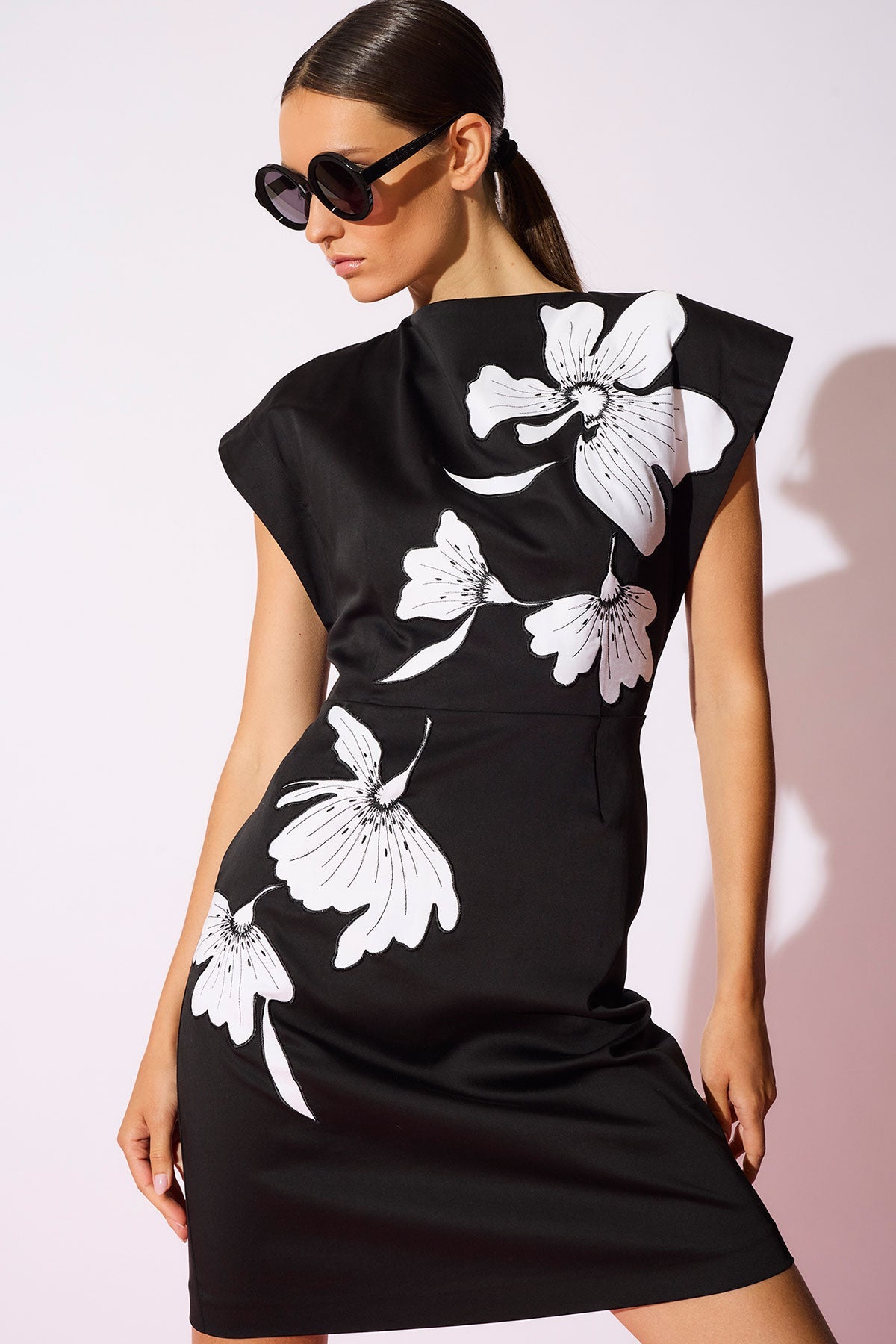 Cotton Chino Embroidered Mini Dress Black Natori