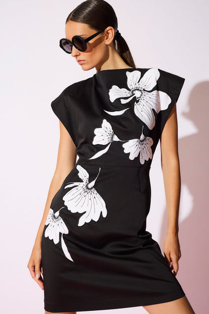 Cotton Chino Embroidered Mini Dress Black Natori