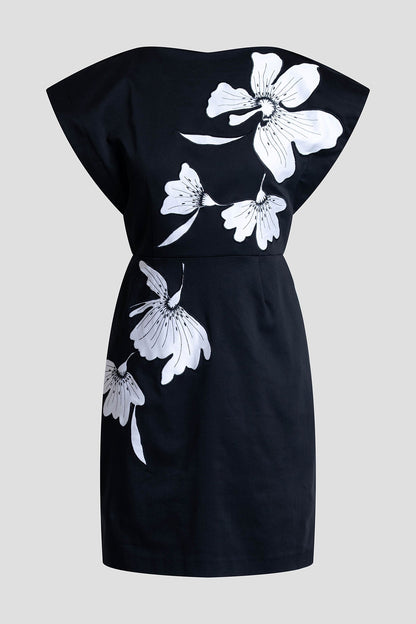 Cotton Chino Embroidered Mini Dress Black Natori