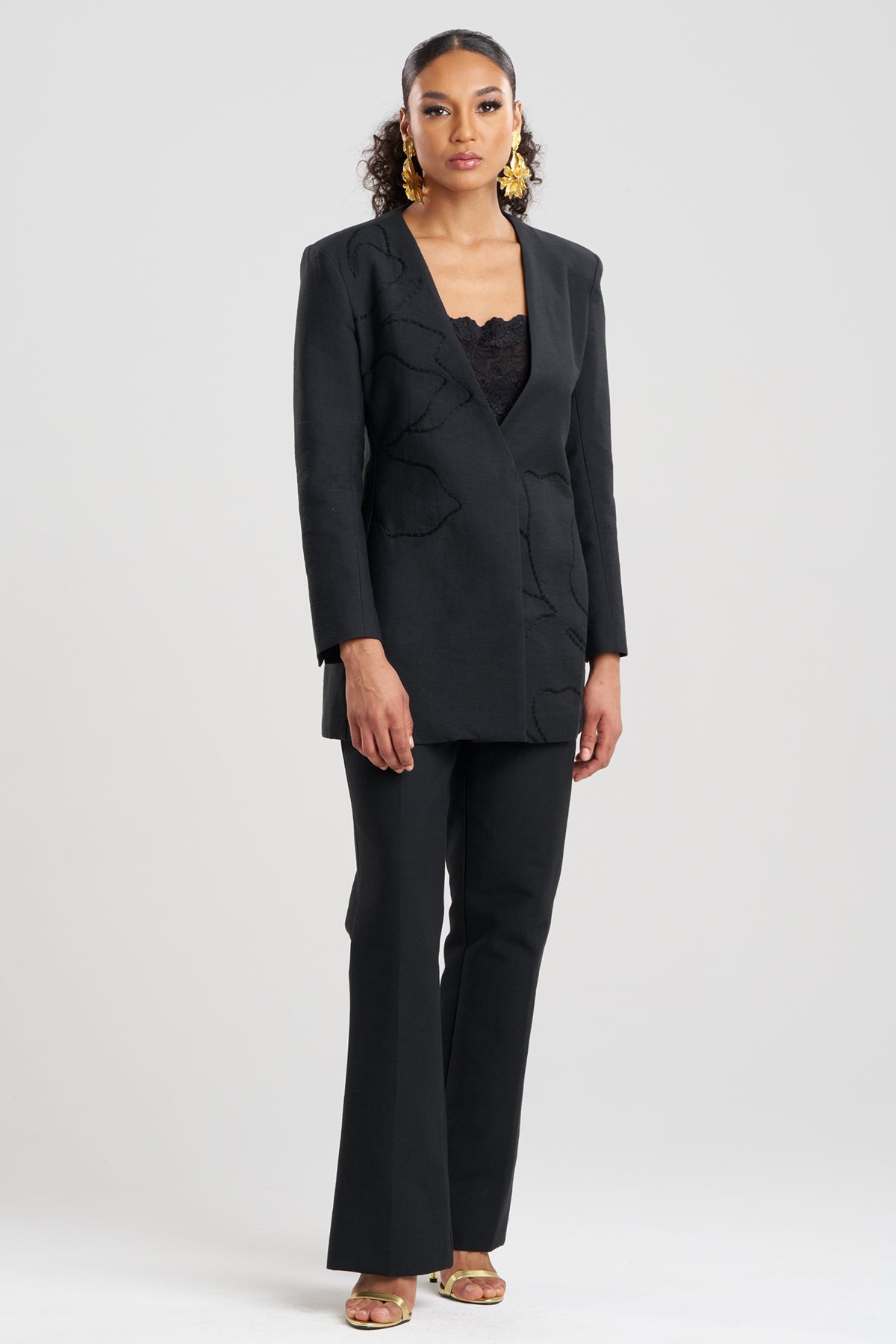 Canvas Cotton Embroidered Jacket Black Natori