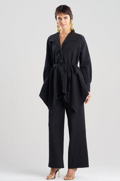 Matelassé Cotton Handkerchief Hem Shirt Black Natori